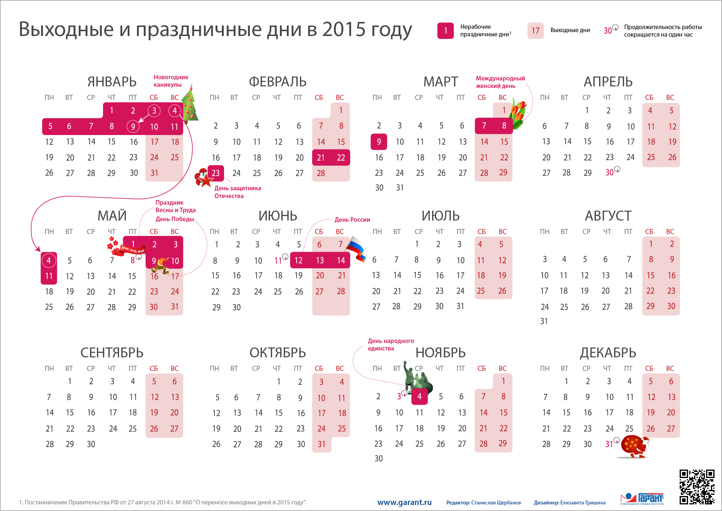 Выходные и праздничные дни в 2015 году