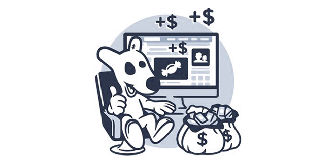 Скриншот паблика Scroooge и собака с деньгами