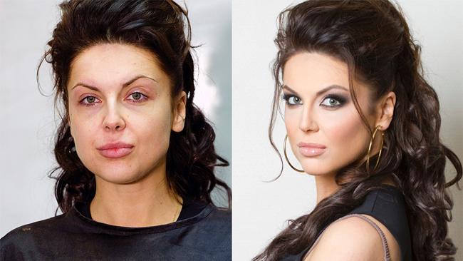 брюнетка макияж до и после